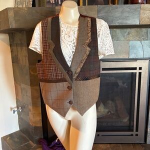Vintage Dark Academia Mixed Media Plaid Tweed Mary Flanagan Vest M
